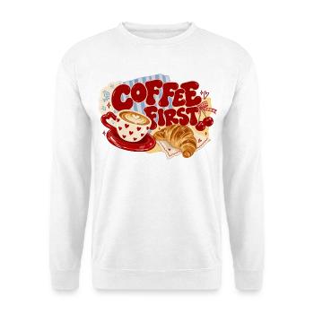 Coffee First Retro Breakfast - Unisex Pullover - Weiß - Vorne - Alina (178cm) & Michal (187cm)