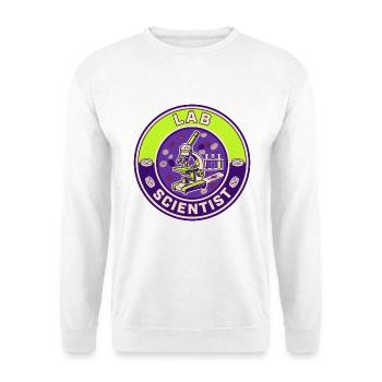 Vintage Laborwissenschaftler-Mikroskop-Blutabzeichen-Abzeichen - Unisex Pullover - Weiß - Vorne - Alina (178cm) & Michal (187cm)