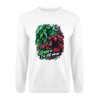 Trading Bull & Bear – Green or Red I'm Ahead - Unisex Pullover - Weiß - Vorne - Alina (178cm) & Michal (187cm)