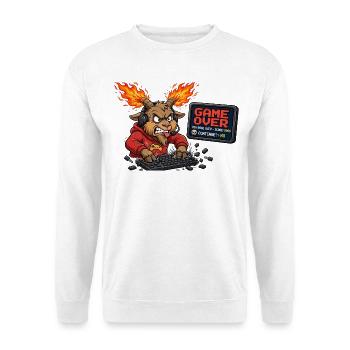 Feuer Ziege Rage Quit - Gamer Ziege Game Over  - Unisex Pullover - Weiß - Vorne - Alina (178cm) & Michal (187cm)
