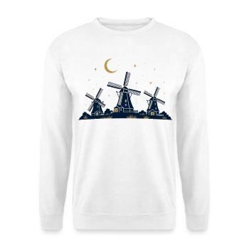 Nachtwindmühlen unter Sternen und Mond - Unisex Pullover - Weiß - Vorne - Alina (178cm) & Michal (187cm)