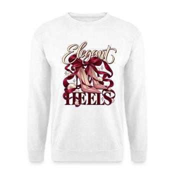 Rosa Stiletto-Absätze mit burgunderroter Schleife und Perlen - Unisex Pullover - Weiß - Vorne - Alina (178cm) & Michal (187cm)