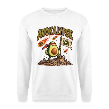 Avocado Apocalypse Warrior Guacamole Essenswortspiel - Unisex Pullover - Weiß - Vorne - Alina (178cm) & Michal (187cm)