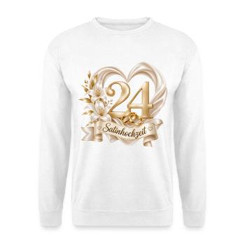 24.Hochzeitstag , 24 Jahre , Satinhochzeit  - Unisex Pullover - Weiß - Vorne - Alina (178cm) & Michal (187cm)
