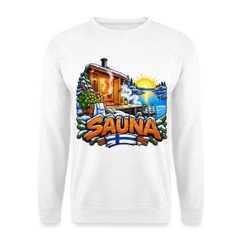 Finnische Sauna – Winter See und Nordische Ruhe - Unisex Pullover - Weiß - Vorne - Alina (178cm) & Michal (187cm)