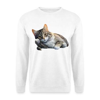 Katze - Unisex Pullover - Weiß - Vorne - Alina (178cm) & Michal (187cm)