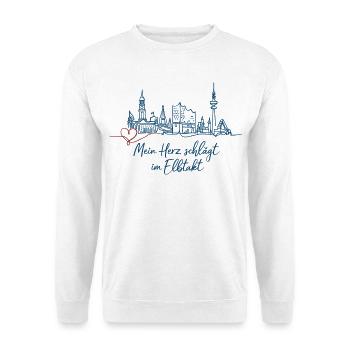 Hamburg Skyline – Mein Herz schlägt im Elbtakt - Unisex Pullover - Weiß - Vorne - Alina (178cm) & Michal (187cm)