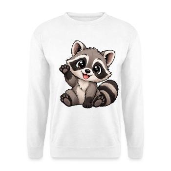 Waschbaer_Kawaii_StyleWaschbär im Kawaii Style - Unisex Pullover - Weiß - Vorne - Alina (178cm) & Michal (187cm)