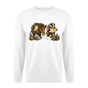 Wildschwein und Dachs beim Spurenlesen - Unisex Pullover - Weiß - Vorne - Alina (178cm) & Michal (187cm)