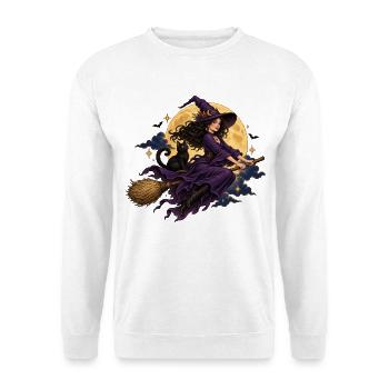 RobVibe Mondscheinhexe mit schwarzer Katze - Unisex Pullover - Weiß - Vorne - Alina (178cm) & Michal (187cm)
