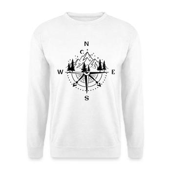 Berge | Wandern | Kompass Landschaft - Unisex Pullover - Weiß - Vorne - Alina (178cm) & Michal (187cm)