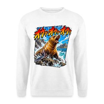 Seelöwe Ou Ou Ou - Unisex Pullover - Weiß - Vorne - Alina (178cm) & Michal (187cm)