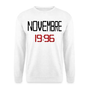 Geburtstag, November 1996 Englisch - Unisex Pullover - Weiß - Vorne - Alina (178cm) & Michal (187cm)