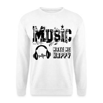 Music make me happy Sprüche Kopfhörer Headphone DJ - Unisex Pullover - Weiß - Vorne - Alina (178cm) & Michal (187cm)