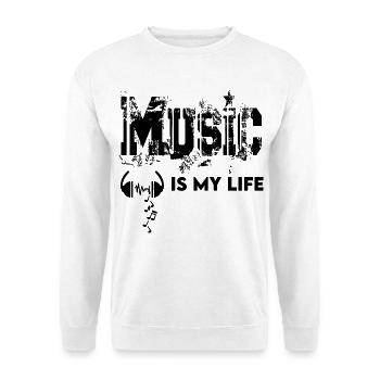 Music Is my Live Sprüche Kopfhörer Headphone DJ - Unisex Pullover - Weiß - Vorne - Alina (178cm) & Michal (187cm)