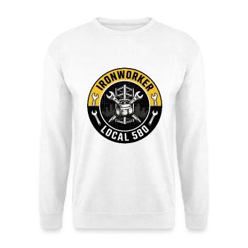 Vintage Ironworker Crossed Spud Wrenches Abzeichen - Unisex Pullover - Weiß - Vorne - Alina (178cm) & Michal (187cm)