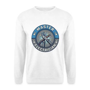 Vintage Master Electrician Zange Stromabzeichen - Unisex Pullover - Weiß - Vorne - Alina (178cm) & Michal (187cm)