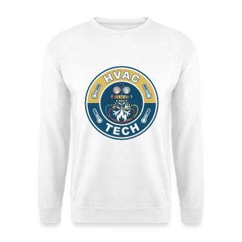 Vintage HVAC Tech Manifold Gauge Dual Flame Badge - Unisex Pullover - Weiß - Vorne - Alina (178cm) & Michal (187cm)