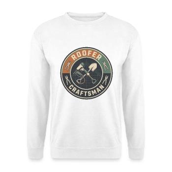 Vintage Dachdecker-Schindelgewehr Tear-Off-Schaufeldeckel - Unisex Pullover - Weiß - Vorne - Alina (178cm) & Michal (187cm)