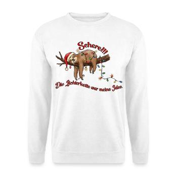 Weihnachts Faultier Lichterkette Chaos Lustig Xmas - Unisex Pullover - Weiß - Vorne - Alina (178cm) & Michal (187cm)