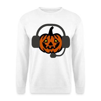 Halloweenkürbis Zocken Gaming - Unisex Pullover - Weiß - Vorne - Alina (178cm) & Michal (187cm)