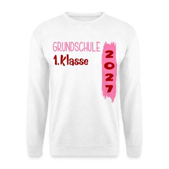 Grundschule 1. Klasse 2027 - Unisex Pullover - Weiß - Vorne - Alina (178cm) & Michal (187cm)