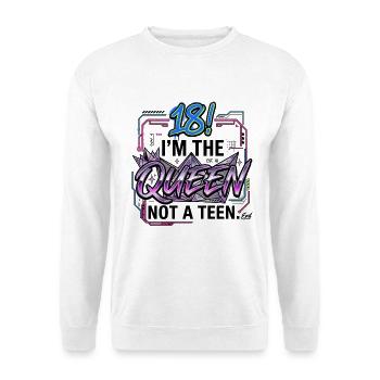 18! Queen Not a Teen – Cooles T-Shirt zum 18. Gebu - Unisex Pullover - Weiß - Vorne - Alina (178cm) & Michal (187cm)