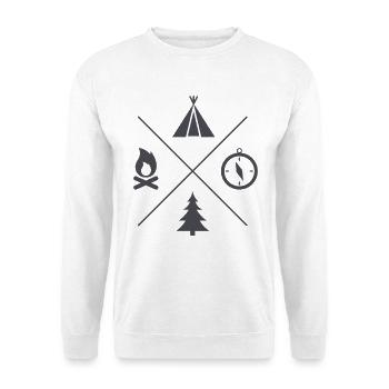 Camping Symbole Abenteuer - Unisex Pullover - Weiß - Vorne - Alina (178cm) & Michal (187cm)