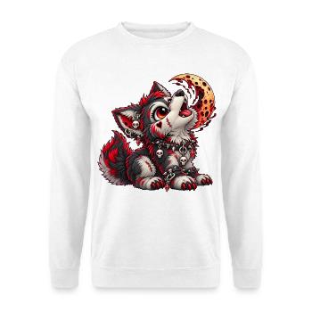 Gothic Werwolf – Dunkler Wolf mit Blutmond - Unisex Pullover - Weiß - Vorne - Alina (178cm) & Michal (187cm)