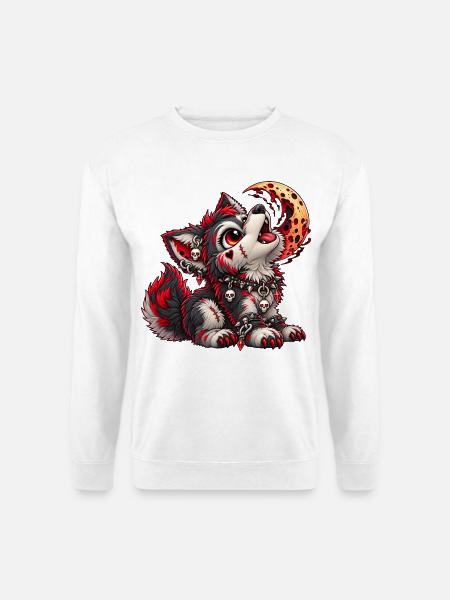 Gothic Werwolf – Dunkler Wolf mit Blutmond - Unisex Pullover - Weiß