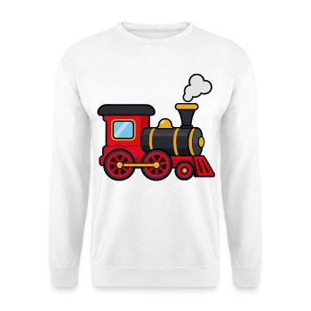 Lokomotive – Niedliche Dampflok für Eisenbahnfans - Unisex Pullover - Weiß - Vorne - Alina (178cm) & Michal (187cm)