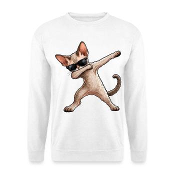 Dabbing Devon Rex – Lustiger Katzentanz - Unisex Pullover - Weiß - Vorne - Alina (178cm) & Michal (187cm)