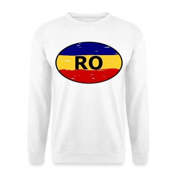 Rumänien Flagge Kunst Blau Gelb Rot - Unisex Pullover - Weiß - Vorne - Alina (178cm) & Michal (187cm)