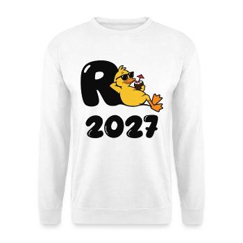 R-Ente 2027 Lustiges Design Rentner Ruhestand - Unisex Pullover - Weiß - Vorne - Alina (178cm) & Michal (187cm)