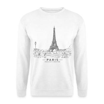 Paris — Eiffelturm-Linienkunst - Unisex Pullover - Weiß - Vorne - Alina (178cm) & Michal (187cm)