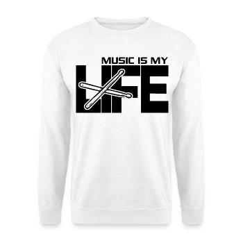 Music is my Life Schlagzeuger Drummer Band Rock - Unisex Pullover - Weiß - Vorne - Alina (178cm) & Michal (187cm)