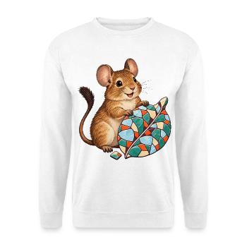 Fröhlicher Degu mit buntem Frostmosaikblatt - Unisex Pullover - Weiß - Vorne - Alina (178cm) & Michal (187cm)