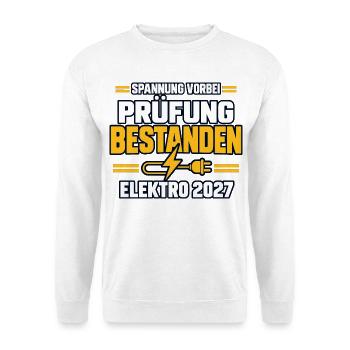 Prüfung bestanden – Elektro Abschluss 2027 - Unisex Pullover - Weiß - Vorne - Alina (178cm) & Michal (187cm)