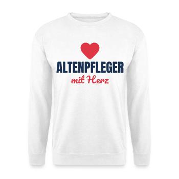 Altenpfleger mit Herz – Pflege Geschenk - Unisex Pullover - Weiß - Vorne - Alina (178cm) & Michal (187cm)