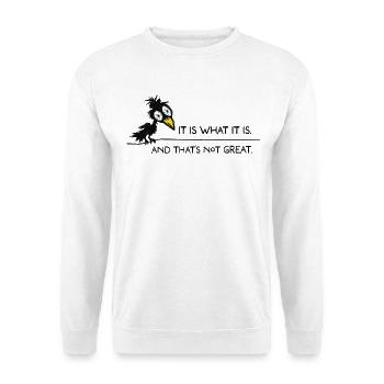 It Is What It Is – Sarkastischer Spruch - Unisex Pullover - Weiß - Vorne - Alina (178cm) & Michal (187cm)