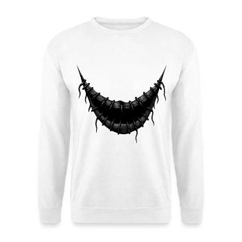 Genähter Horror-Grinser – Dark Gothic Design - Unisex Pullover - Weiß - Vorne - Alina (178cm) & Michal (187cm)