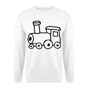 Handgezeichnete Spielzeug-Lokomotive - Unisex Pullover - Weiß - Vorne - Alina (178cm) & Michal (187cm)