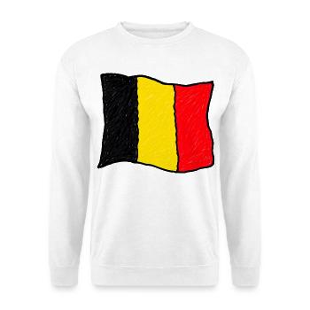 Belgische Flagge im kindlichen Zeichenstil - Unisex Pullover - Weiß - Vorne - Alina (178cm) & Michal (187cm)