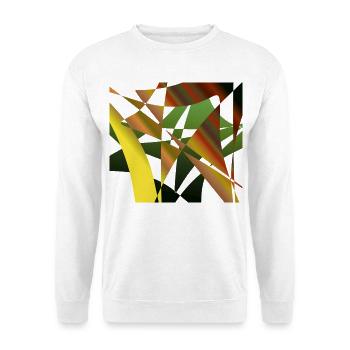 Abstrakte Fragmente Grüner Ocker - Unisex Pullover - Weiß - Vorne - Alina (178cm) & Michal (187cm)