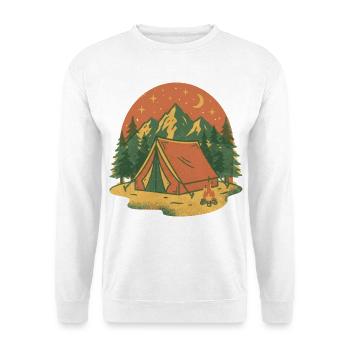 Abendlicht am Bergzelt im Wald - Unisex Pullover - Weiß - Vorne - Alina (178cm) & Michal (187cm)