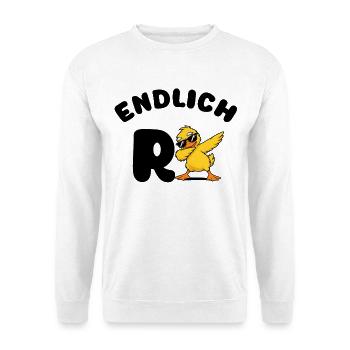 Coole Dabbing Ente Zum Ruhestand Und Endlich Rente - Unisex Pullover - Weiß - Vorne - Alina (178cm) & Michal (187cm)