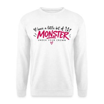 Monster unter deiner Krone – pinkes Monogramm - Unisex Pullover - Weiß - Vorne - Alina (178cm) & Michal (187cm)