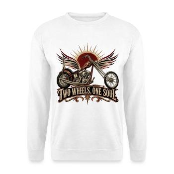 RobVibe Chopper Two Wheels One Soul - Unisex Pullover - Weiß - Vorne - Alina (178cm) & Michal (187cm)