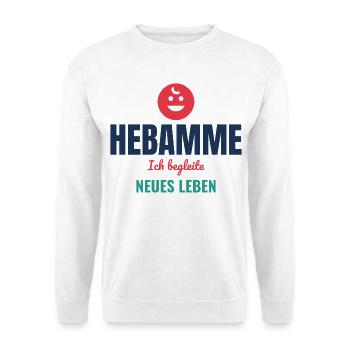 Hebamme – Ich begleite neues Leben - Unisex Pullover - Weiß - Vorne - Alina (178cm) & Michal (187cm)