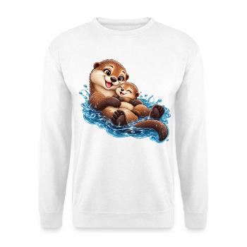 Ottermutter mit Baby – Süße Otter Kuschelzeit - Unisex Pullover - Weiß - Vorne - Alina (178cm) & Michal (187cm)
